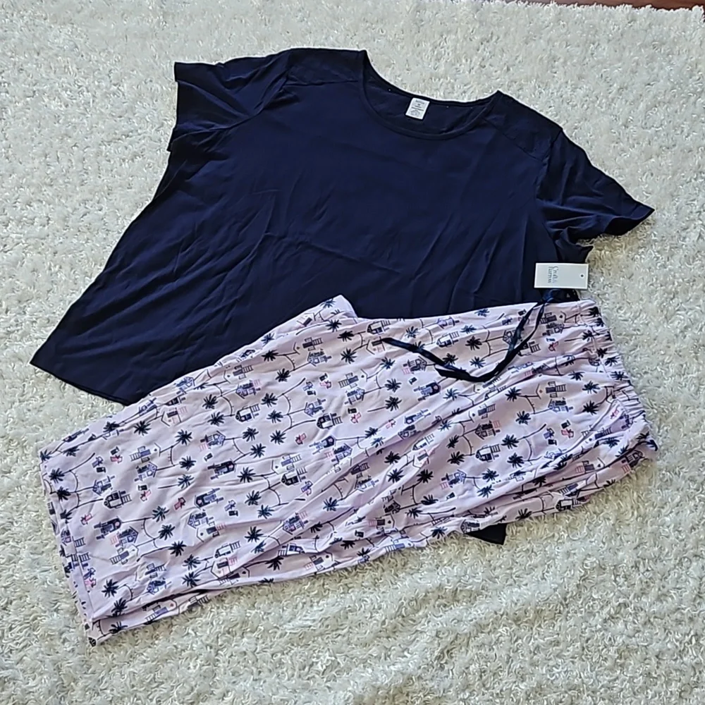 Pajama loungewear set With Eyelet Embroideries
